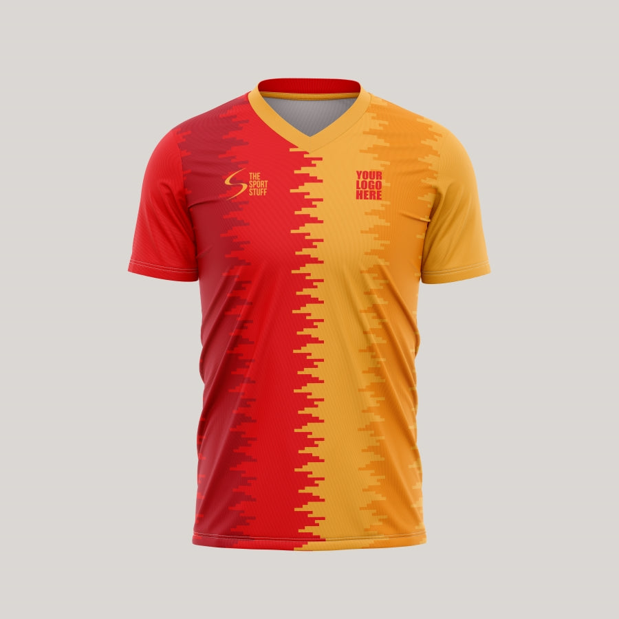 Red Yellow Divider Customized Football Team Jersey Design | Customized Football Jerseys Online India - TheSportStuff With Shorts / Full Sleeve / Mono