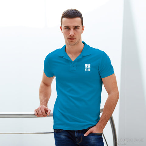 Electric Blue Custom Polo TShirt with Logo - The Sport Stuff