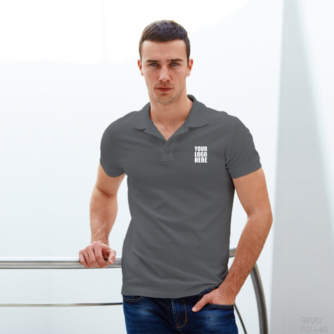 Grey Cotton Custom Polo TShirt with Logo - The Sport Stuff