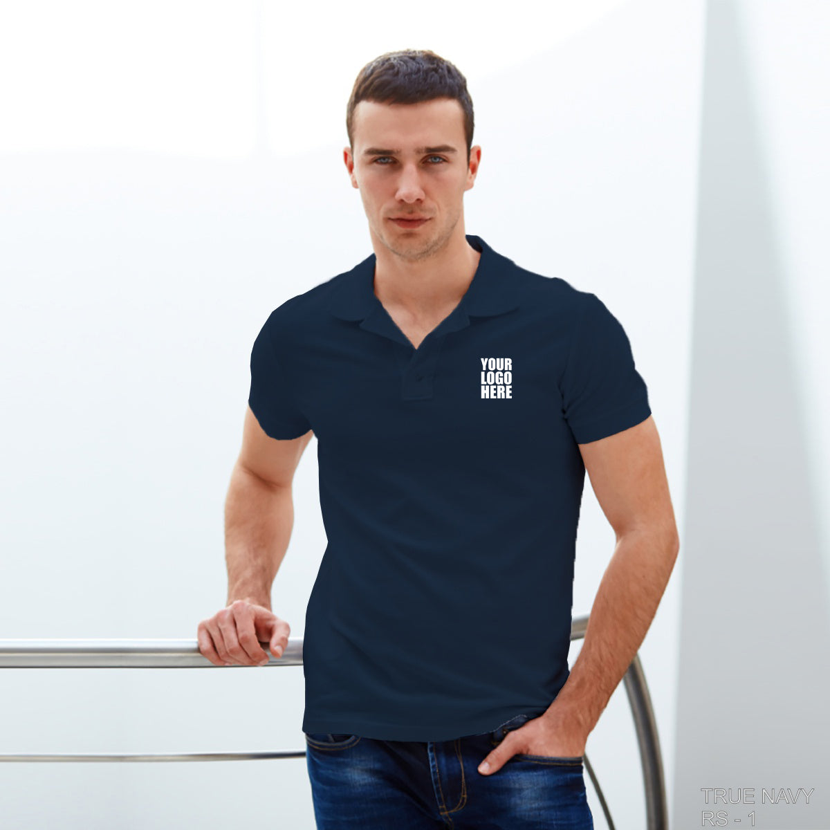 Navy Blue Custom Polo TShirt with Logo - The Sport Stuff