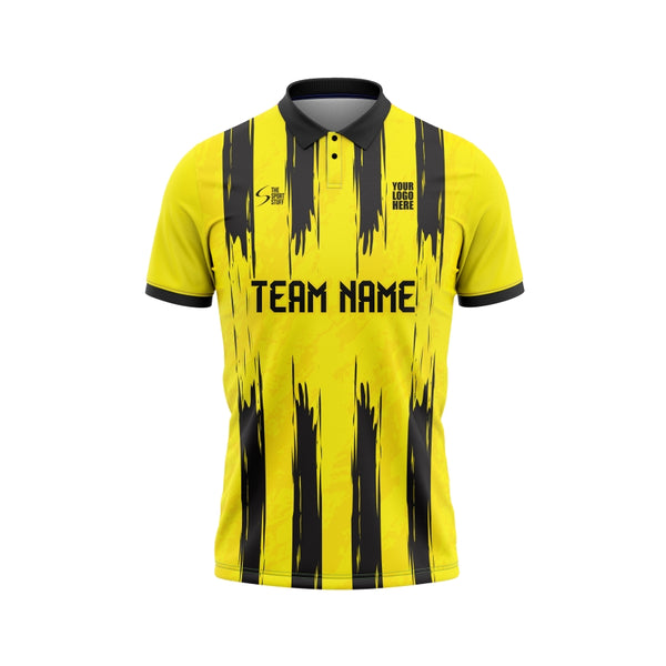 Yellow Black Stripes Customized Cricket Team Jersey Design - TheSportStuff