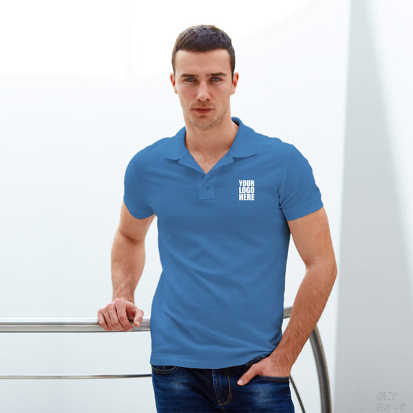 Sky Blue Custom Polo TShirt with Logo - The Sport Stuff