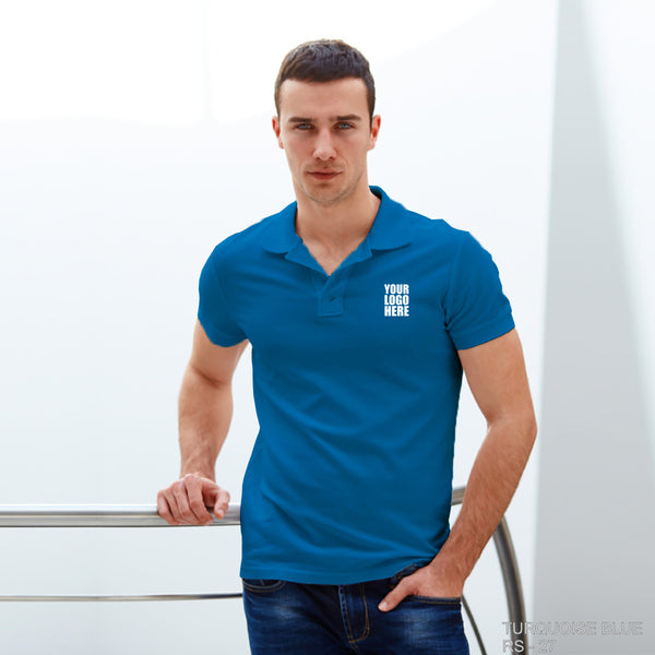 Turquoise Blue Custom Polo TShirt with Logo - The Sport Stuff