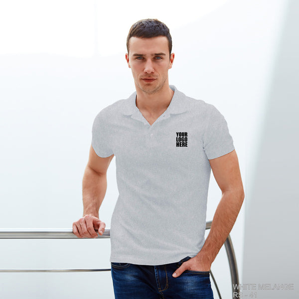 White Melange Cotton Custom Polo TShirt - The Sport Stuff